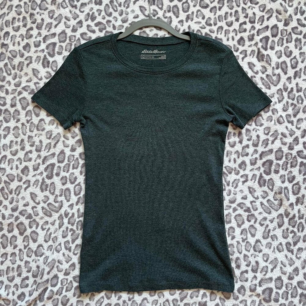 Eddie Bauer Fitted Crewneck Tee - Charcoal Heather, Size S